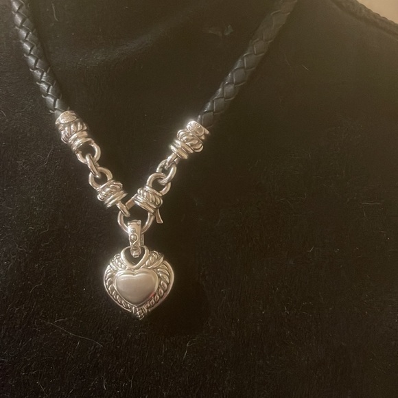 Judith Ripka braided leather and Sterling silver heart necklace new without tags - Picture 6 of 10